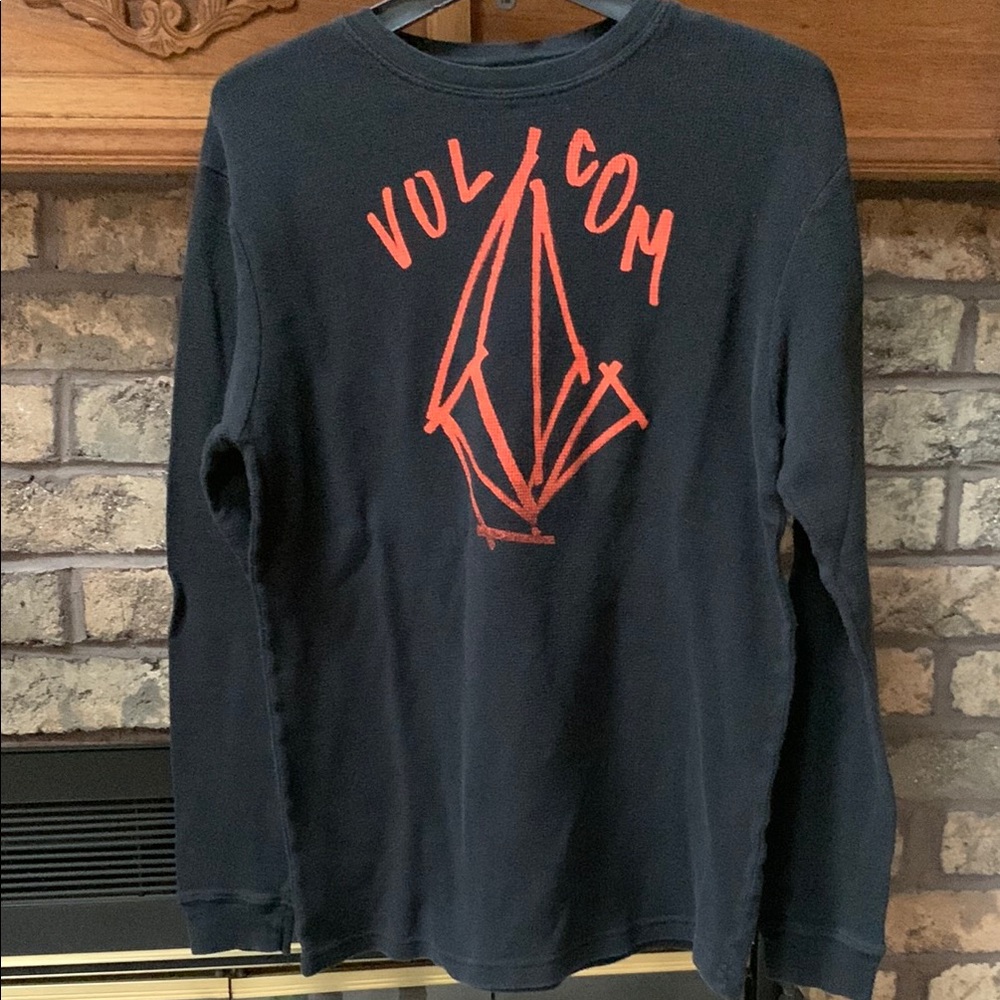 Volcom Black Long Sleeve Shirt with Orange logo mens size large. Guc
